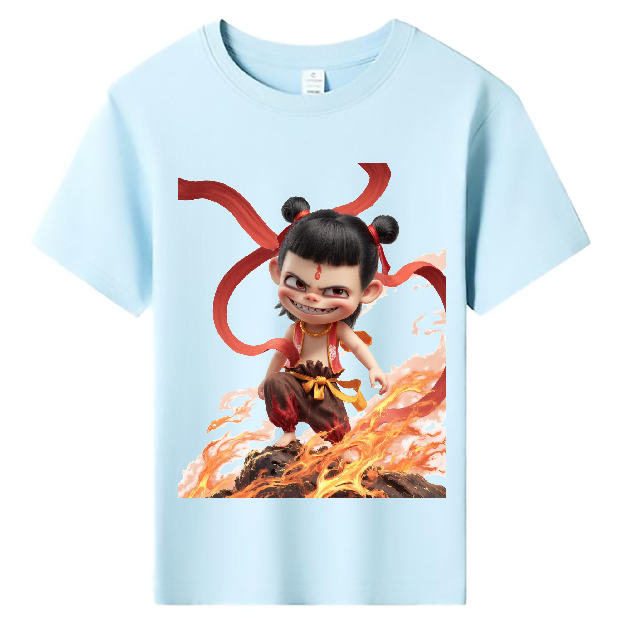 （画像用） Ne Zha 2 ナタ 魔童の大暴れ 綿100％キッズTシャツ（フロントプリント）